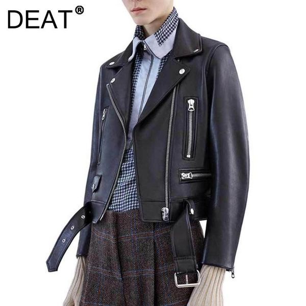 

women's leather & faux [deat] 2021 autumn winter fashion tide coat turn-down collar long sleeve solid color pu jacket women 13z966, Black