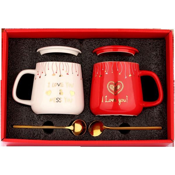 

mugs 430ml creative love you set ceramic couple coffee cup with lid and spoon for valentine's day wedding engagement anniversary