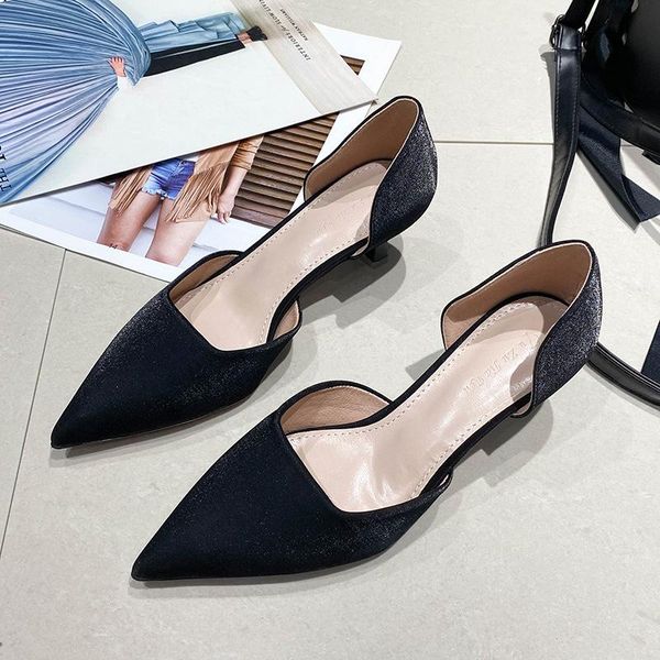 

sandals 31-43 size hollow women 2021 pointed stiletto work high heels ol professional shoes single, Black