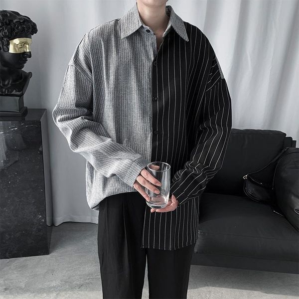 

men's casual shirts men clothing 2021 striped shirt male korean version loose trend wild fashion ins net red camisas para hombre, White;black
