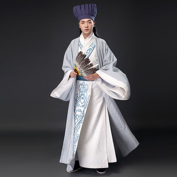 

hanfu male ethnic clothing chinese ancient style tv film performance stage wear minister's apparel the three kingdoms period zhuge lian, Red