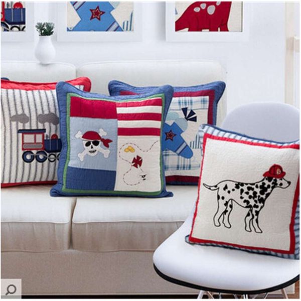 

cartoon pillow cover all cotton embroidered quilted sofa cushion office car, White