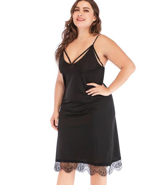

plus size dresses jhbeute black slip dress sleeveless lace nightdress temptation v-neck casual large ladies pajamas homewear