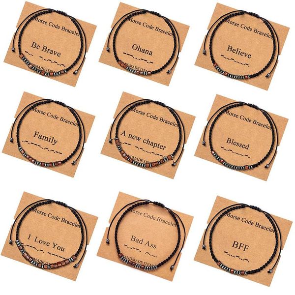 

link, chain 2021 morse code bracelets creative black stone beaded handmade cards couple gift