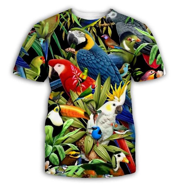 Papagaio T Shirt Homens Flor Tshirt Hip Hop Tee Brid 3D Impressão T-shirt Mulheres Roupas Casuais Tops Camisa Camisa 7xL 210629