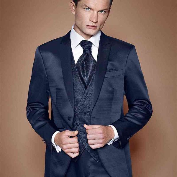 

men's suits & blazers suit man-on-the-spot groom's shiny navy blue tux men's wedding suits man blazer three pins (jacket + pa, White;black