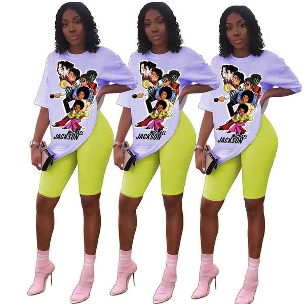 

star model women's fashion figure print and shorts set, Black;pink