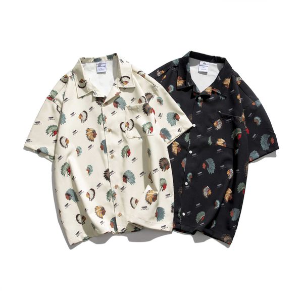 

fashion shirt short sleeve men's summer american leisure street trend hip hop indian print loose couple, White;black