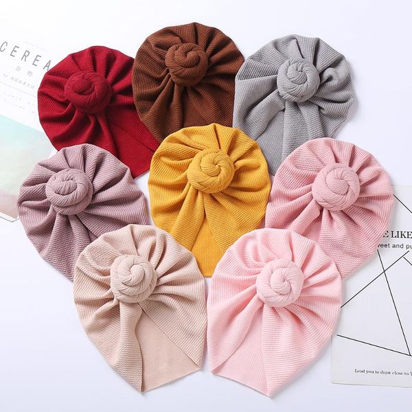 

caps & hats sweet knitted baby boy girl winter hat elastic solid donuts cotton bonnet beanie ribbed thick warm born turban headwraps, Yellow