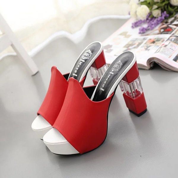 

sandals 2021 summer fish mouth women's thick-soled super high-heeled shoes korean transparent thick heel, Black