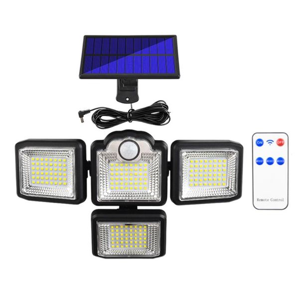 

solar lamps 192 198 led lights outdoor 4 head motion sensor 120 wide angle illumination waterproof remote control wall lamp yard light