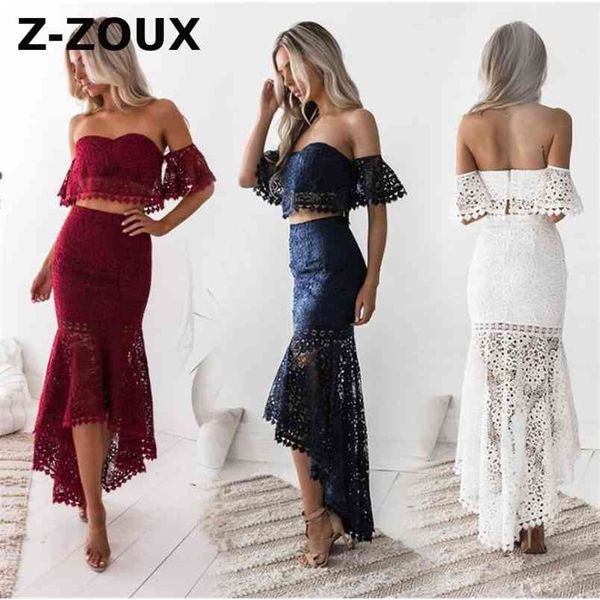 

women's sets strapless short with irregular pencil skirt lace two piece set suit women 2 spring 210513, White