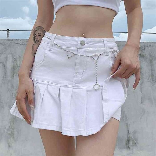 

darlingaga fashion y2k pink denim woman skirts mini solid casual korean high waist pleated skirt with lined party girls, Black;gray