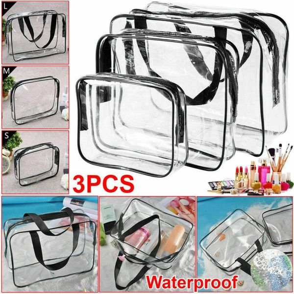 

storage bags 3pcs portable travel thicken cosmetic bag women transparent clear zipper makeup organizer bath wash make up tote handbags