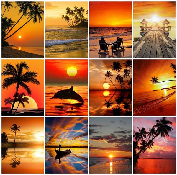 

diamond painting huacan 5d embroidery landscape full square mosaic rhinestones kit sunset home decor