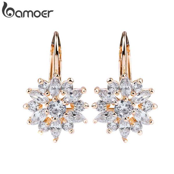

bamoer 3 colors luxury gold color flower stud earrings with zircon stone women birthday gift bijouterie jie014, Golden