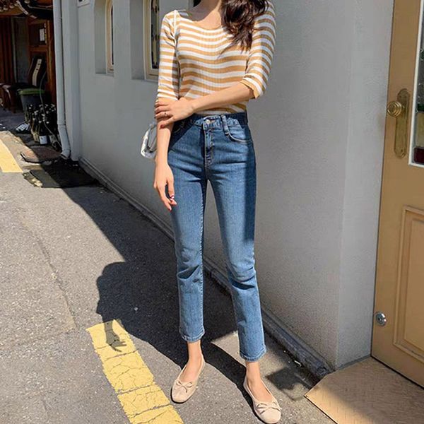 Классические винтажные женские джинсы с высокой талией длиной до щиколотки, прямые джинсы-бойфренды для девочек, лето 2022, джинсовые брюки, корейская модаCX220310