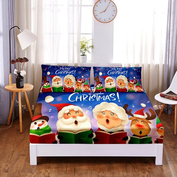 

sheets & sets singing christmas digital printed 3pc polyester fitted sheet mattress cover four corners with elastic band bed case