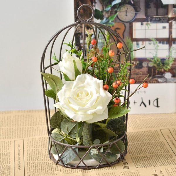 Dekorative Blumen Kränze Schmiedeeisen Vogelkäse Blumenständer Künstliche Kit Realistische Requisiten Wohnzimmer Hochzeitsheimdekoration