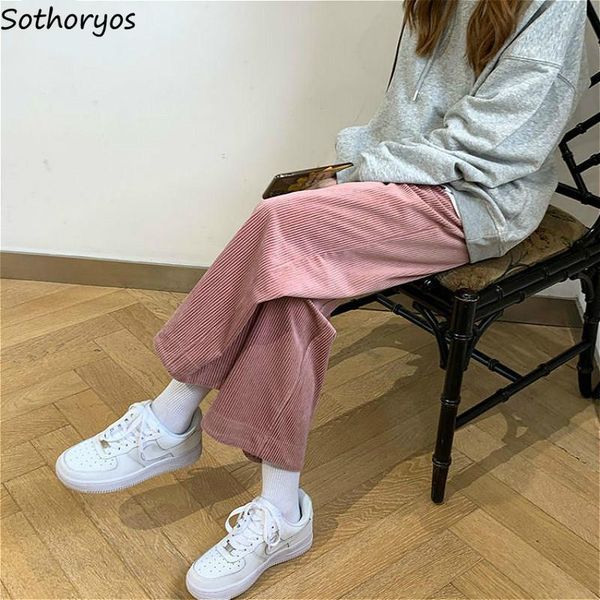 

casual pants women wide leg corduroy all-match harajuku teens simple korean style autumn winter plus velvet retro chic vintage women's, Black;white