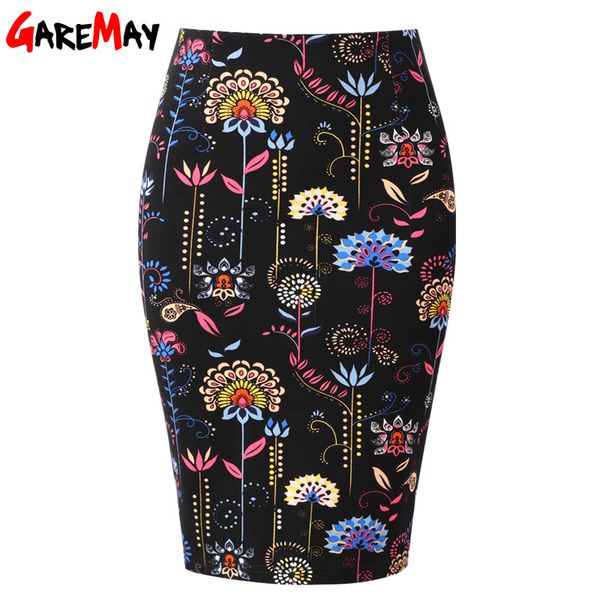 

bandage skirt women office women's pencil floral print plus size s womens high waist s for ladies 210428, Black