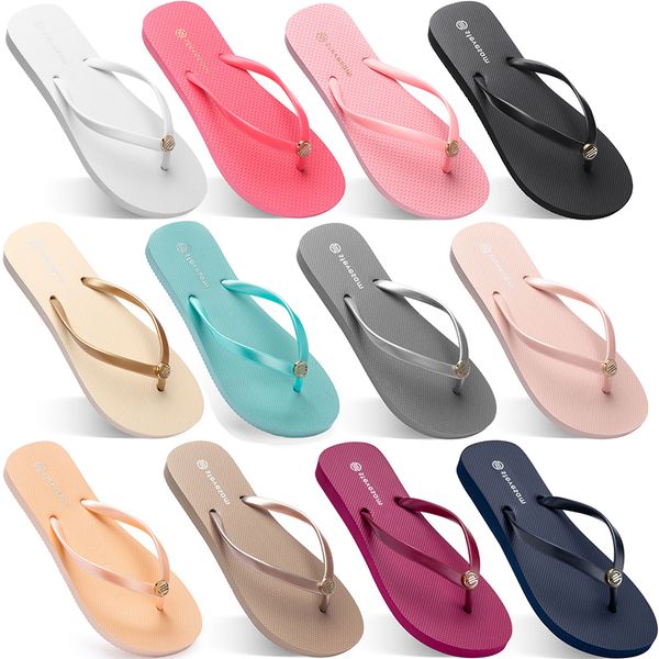 2021 Sommer-Flip-Flops für Damen, flach, mit Meer, glasierte blaue Strandhausschuhe, rutschfest, Sand, Grau, Gold, Weiß, Außenhandel, sieben