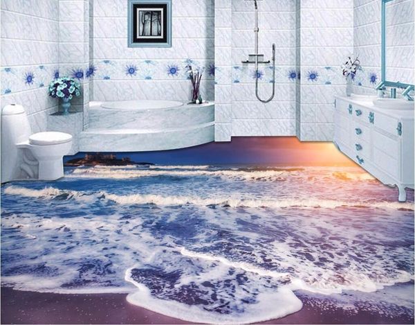 

wallpapers custom po 3d pvc flooring self adhesion wall sticker colorful waves beach water bedroom wallpaper for walls 3 d