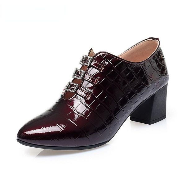

dress shoes toacek women's genuine leather 2021 autumn square toe fashion mid-heel shiny single women, Black
