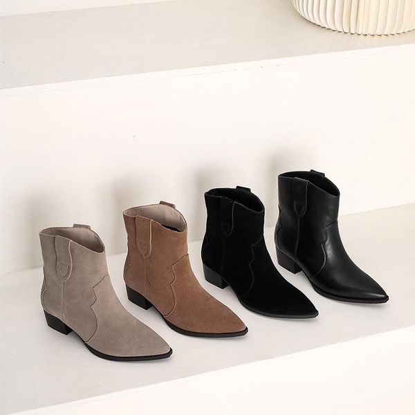 

boots autumn and winter 2021 thick heel middle pointed short women's large 40-43, Black
