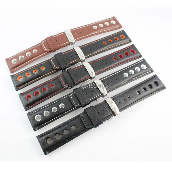 

watch bands 22mm prc200 t044614/632 t039417 silver butterfly buckle + black brown genuine leather strap