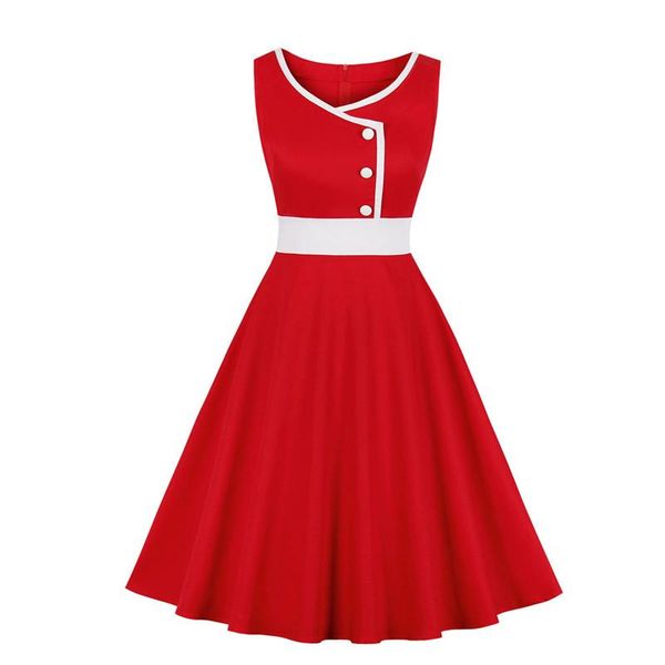 

casual dresses sleeveless vintage elegant dress women 50s 60s summer retro rockabilly cocktail swing tea party xxl, Black;gray