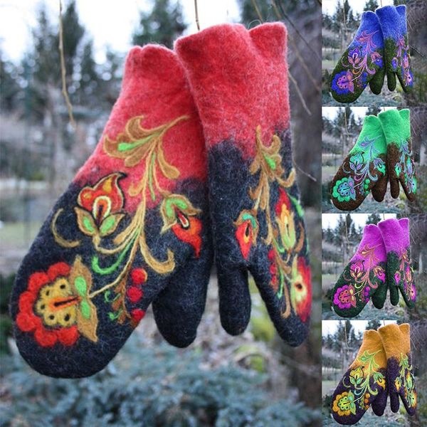 

cycling gloves christmas gift women winter fashion embroidery flowers mittens h7jp, Black