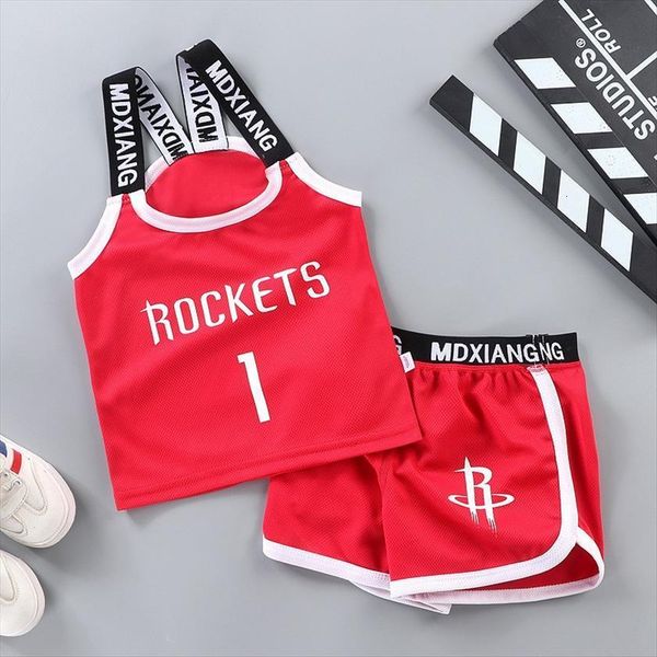 

2 4 5 7 8 age boys tracksuit children vest shorts two piece set big girl basketball clothes suit, White