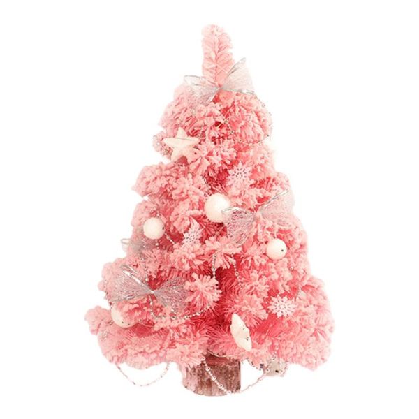 

christmas decorations pink bead chain pvc tree wooden base flocking mini table pendulum with lamp holiday party decoration
