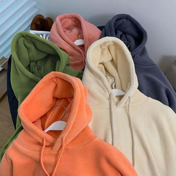 Kadınlar Gevşek Sweatshirt Polar Kalın Hoodies Katı Büyük Boyutlu Kapüşonlu Koreli Sonbahar Uzun Kollu Tepeler Üstler Sokak Giyim