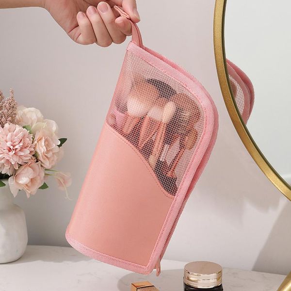 

travel makeup brush bag portable holder organizer pouch waterproof stand-up practical mesh storage case js22 bags