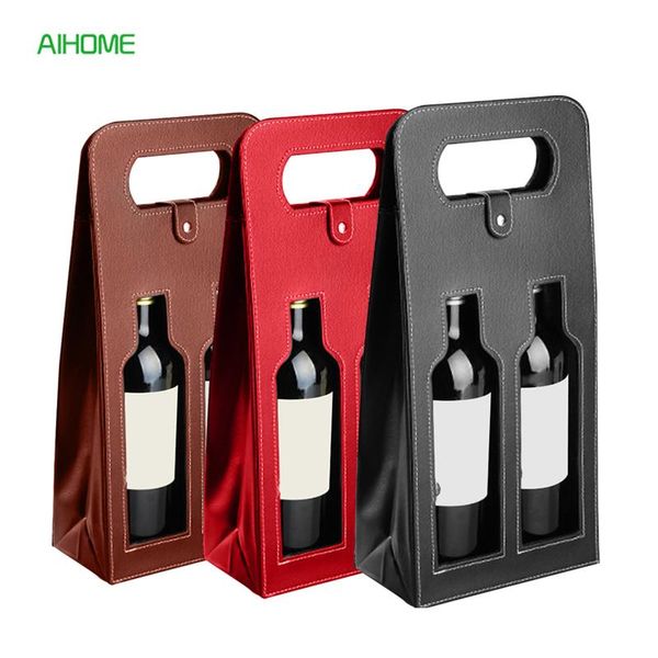 

gift wrap fashionable faux leather wine bottle carry bag packaging bags double