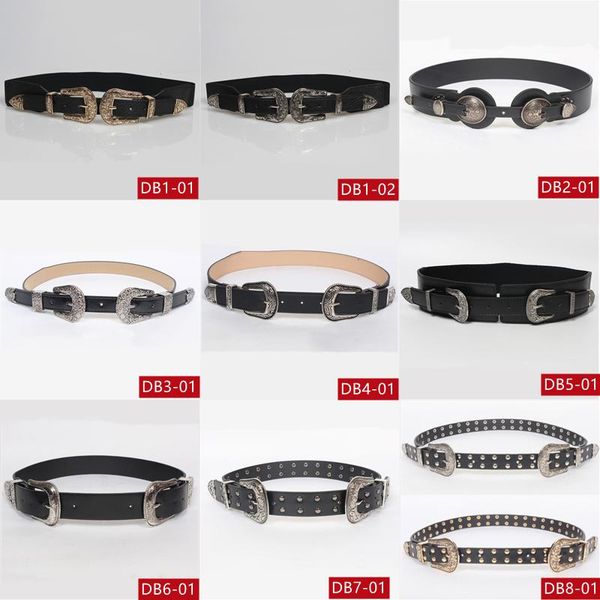 

belts solid alloy double buckle belt for women vintage silver carved floral style, Black;brown