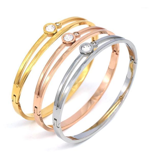 Bracelets de manguito de aço inoxidável de ouro rosa rosa Silver Bracelets Branche Brand Fashion Women Crystal para Bangle de presente de casamento