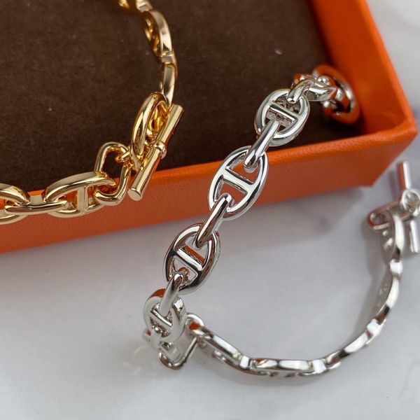 

brand for women letter round h lock jewelry s925 silver bangle france quality fashion superior quality luxurious bracelet, Black