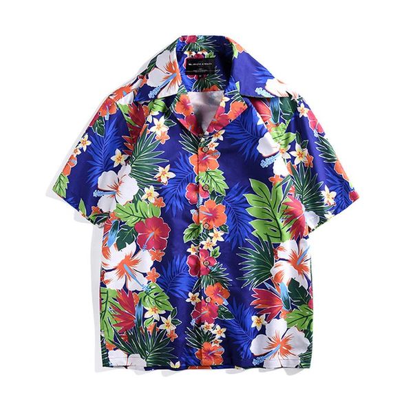 

sarongs 2021 fashion 3d floral beach shirts for men summer holiday hawaiian short sleeve male brand clothing casual am6013, Blue;gray