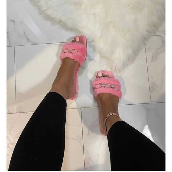 

slippers 2021 summer fashion rhinestone chain women's shoes open toe flat sandals outdoor leisure beach plus size, Black