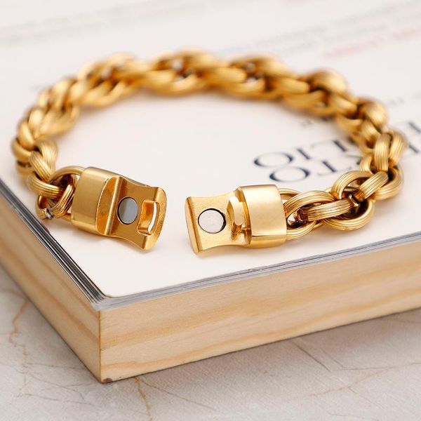 

link, chain 8.5'' huge 9.5mm gold stainless steel twist rope link bracelet mens women jewelry, Black