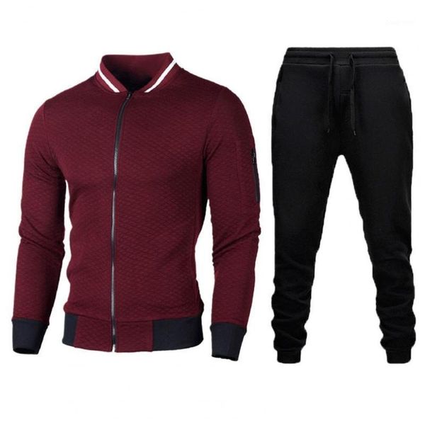 

men's tracksuits contrast color pants suit men outfits anti-shrink zipper jacket coat drawstring sweatpants two-piece set for, Gray