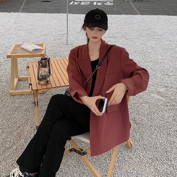 

women's suits & blazers spring korean style mid-length western-style suit 2021 loose fashion age-reducing long-sleeved lapel jacket fem, White;black
