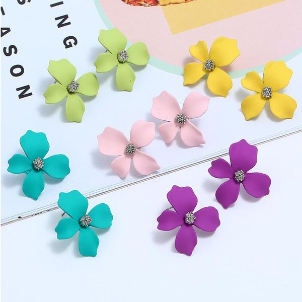 

summer candy color fringe flower stud earnness acrylic retro fashion personality spray paint earrings for women girls, Golden;silver
