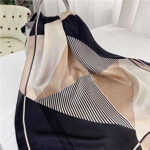 

scarves 100% real silk scarf women 2021 natural hangzhou shawls wrap for ladies printed neckerchief foulard, Blue;gray