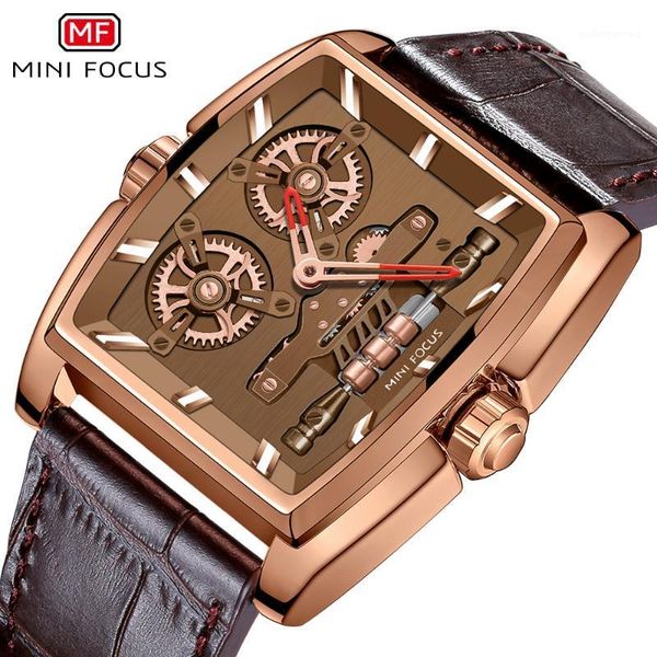 

wristwatches mini focus mens watches casual fashion quartz wristwatch leather/steel band waterproof sport watch rotating wheels dial design, Slivery;brown