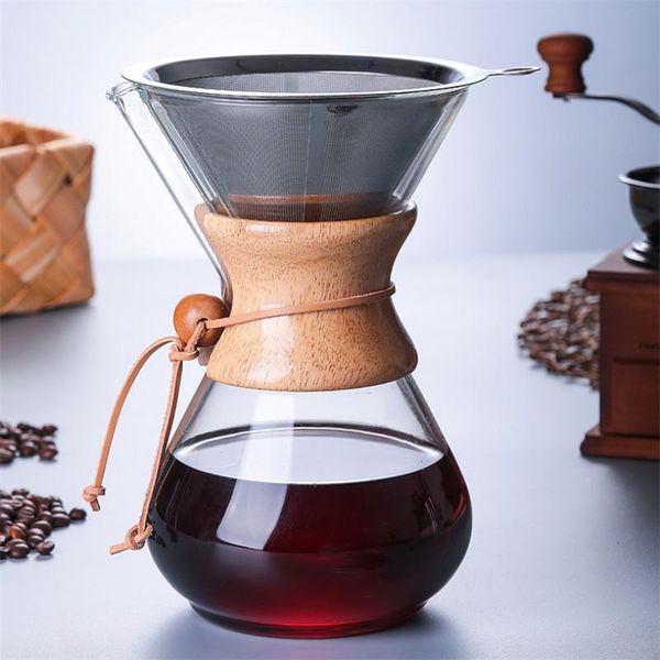 

coffee pots clear glass with stainless steel filter espresso maker heat-resistant pot kettle water scale