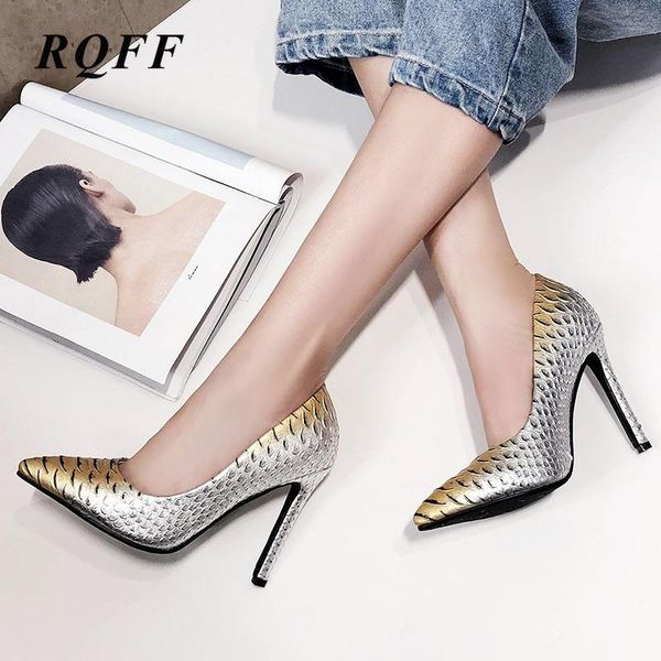 

plus size 2021-2021 autumn spring pumps women super high thin heels snake pattern pointed toe 44 45 46 shallow shoes woman dress, Black